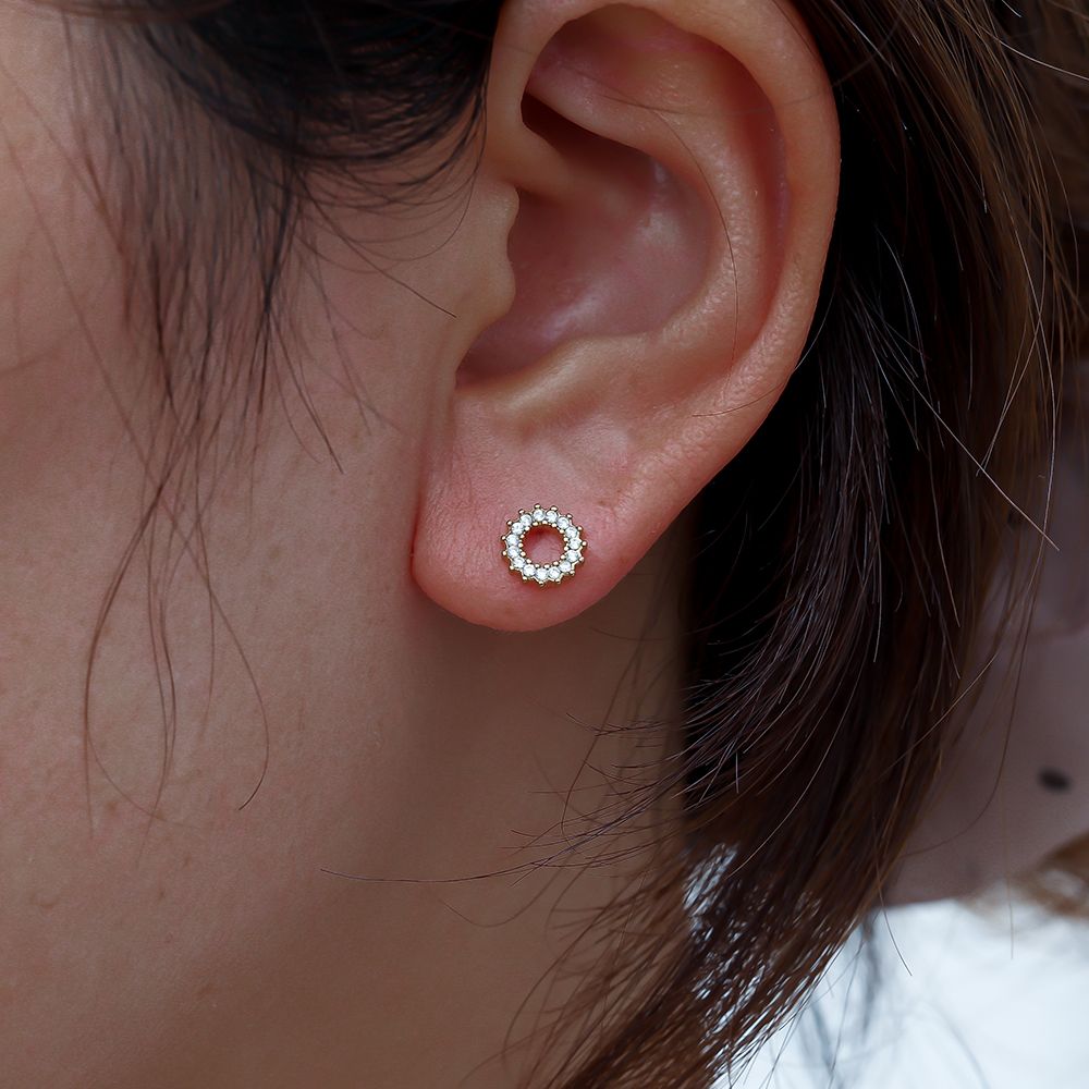 Circle Flower Diamond Ohrringe