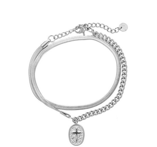 Cross & Snake Skin 2.0 Armband silber