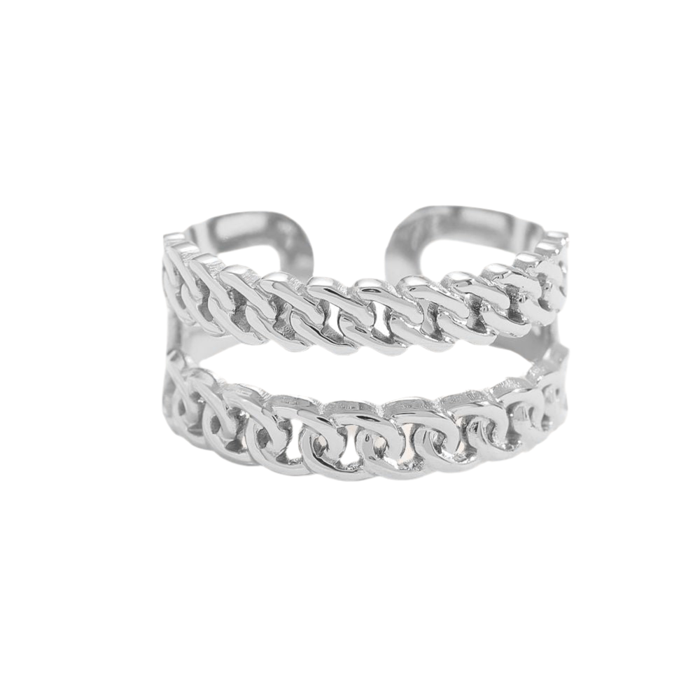 Double Layer Crossed Cycles Ring silber